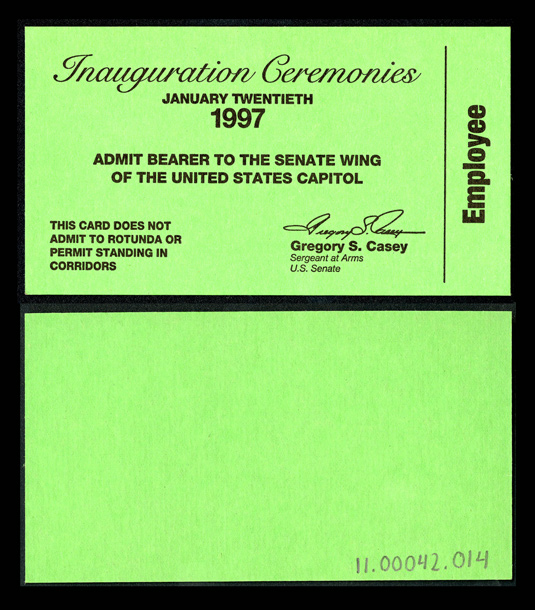 Ticket, 1997 Inaugural Ceremonies (Acc. No. 11.00042.014)