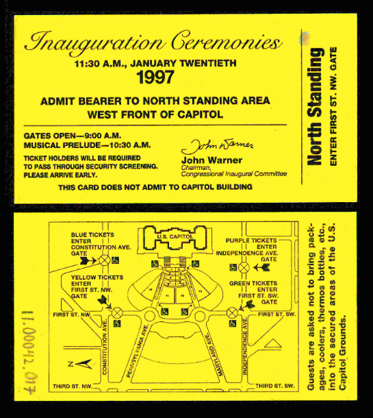 Ticket, 1997 Inaugural Ceremonies (Acc. No. 11.00042.017)