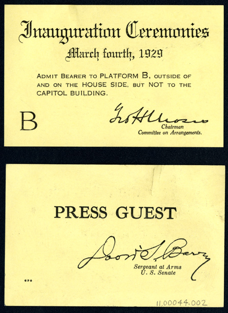 Ticket, 1929 Inauguration Ceremonies  (Acc. No. 11.00044.002)