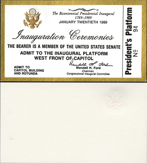 Ticket, 1989 Inaugural Ceremonies (Acc. No. 11.00051.001)