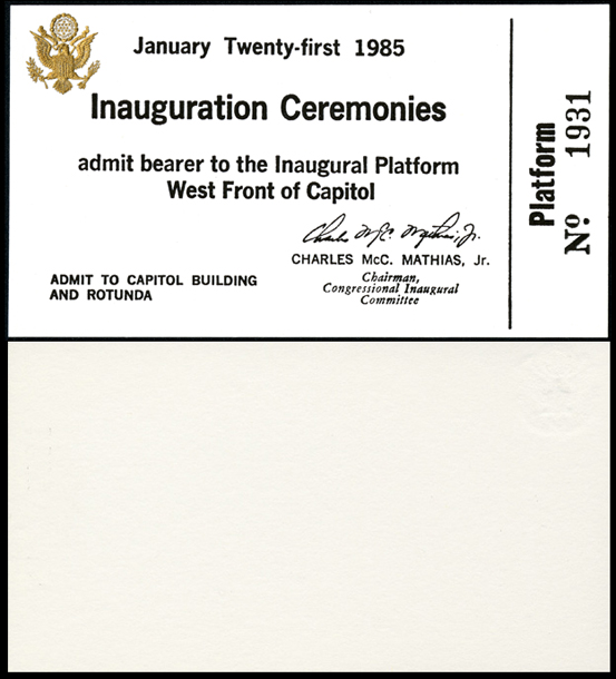 Ticket, 1985 Inaugural Ceremonies (Acc. No. 11.00052.001)