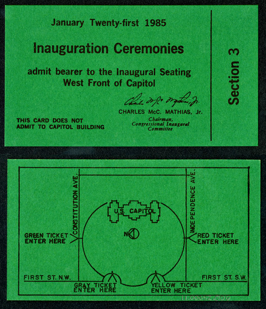 Ticket, 1985 Inauguration Ceremonies  (Acc. No. 11.00052.006)