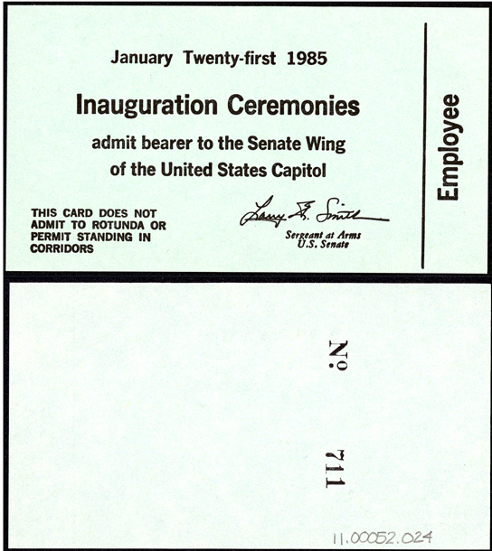 Ticket, 1985 Inauguration Ceremonies  (Acc. No. 11.00052.024)