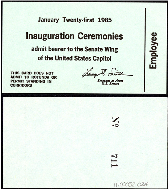 Ticket, 1985 Inaugural Ceremonies (Acc. No. 11.00052.024)