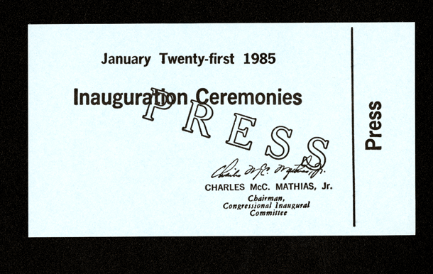 Ticket, 1985 Inaugural Ceremonies (Acc. No. 11.00052.029)