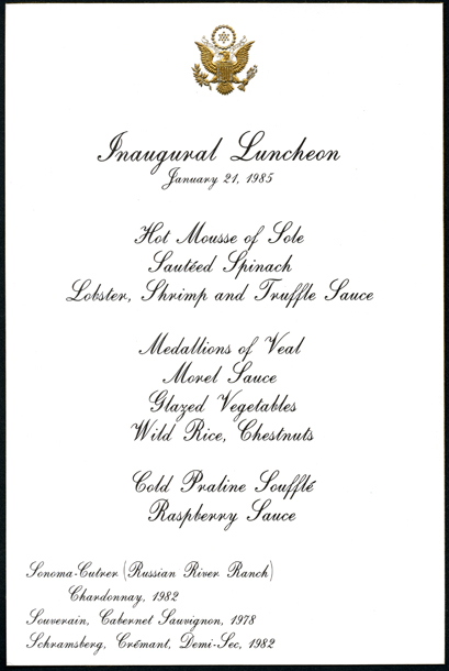 Menu, 1985 Inaugural Luncheon (Acc. No. 11.00052.034)