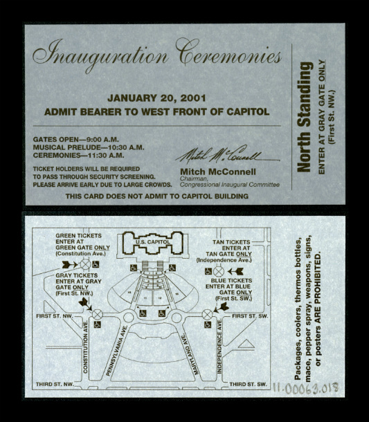 Ticket, 2001 Inaugural Ceremonies (Acc. No. 11.00063.018)