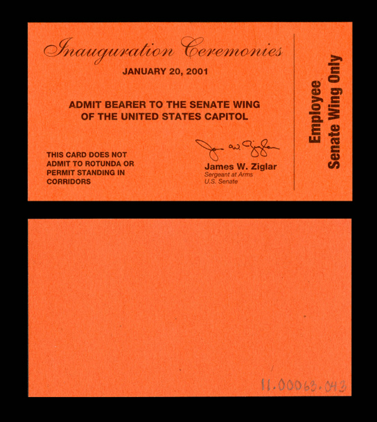 Ticket, 2001 Inaugural Ceremonies (Acc. No. 11.00063.043)