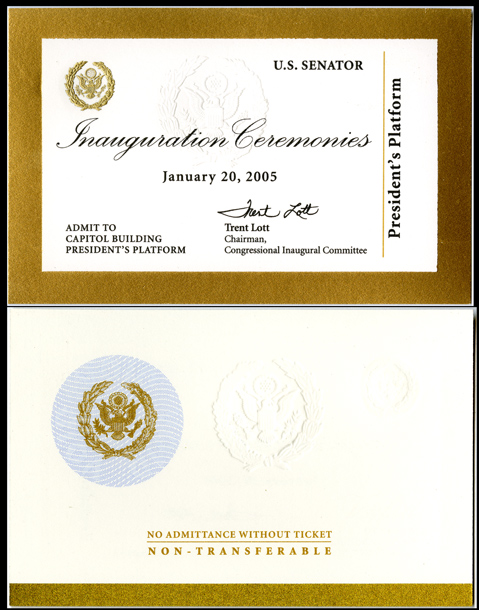 Ticket, 2005 Inaugural Ceremonies (Acc. No. 11.00067.001)