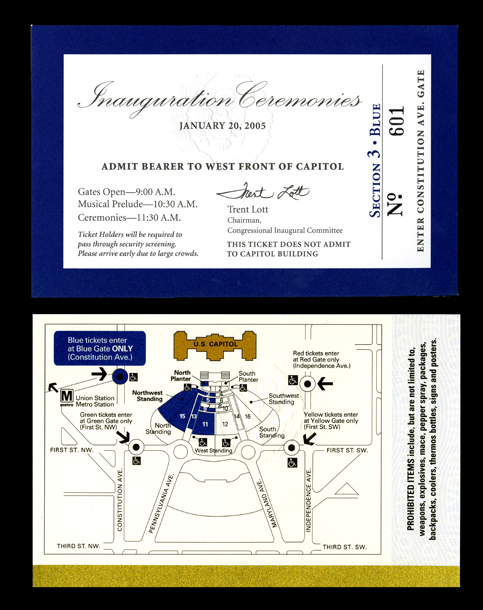 Ticket, 2005 Inaugural Ceremonies (Acc. No. 11.00067.021)