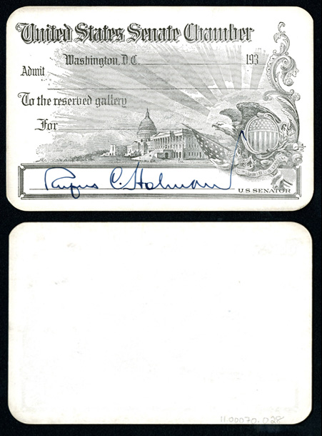 Gallery Pass, Reserved Gallery, United States Senate Chamber, 76th Congress (Acc. No. 11.00070.028)