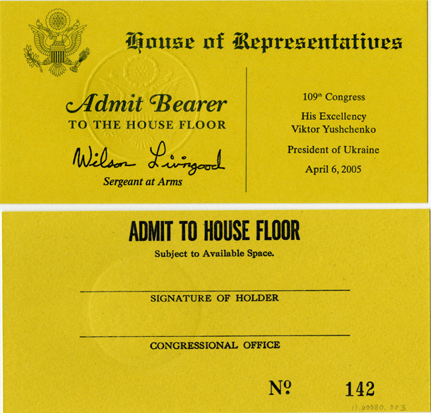 Ticket, Joint Session to Hear His Excellency Viktor Yushchenko,  President of the Ukraine, 109th Congress (Acc. No. 11.00080.003)