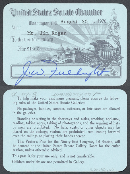 Gallery Pass, Reserved Gallery, United States Senate Chamber, 91st Congress (Acc. No. 11.00092.001)