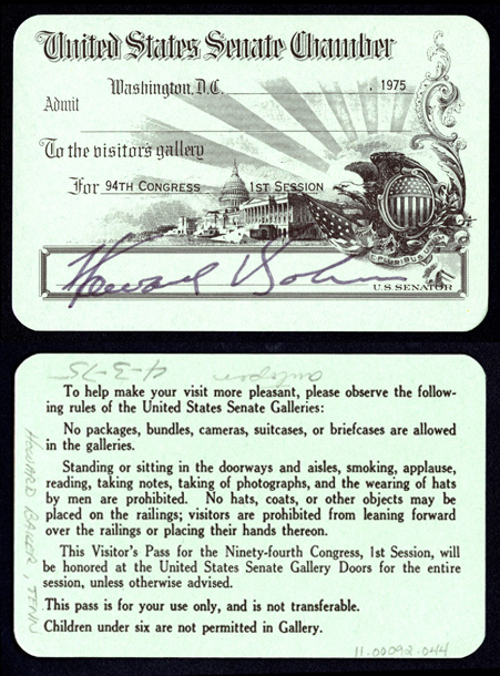 Gallery Pass, Visitor's Gallery, United States Senate Chamber, 94th Congress (Acc. No. 11.00092.044)