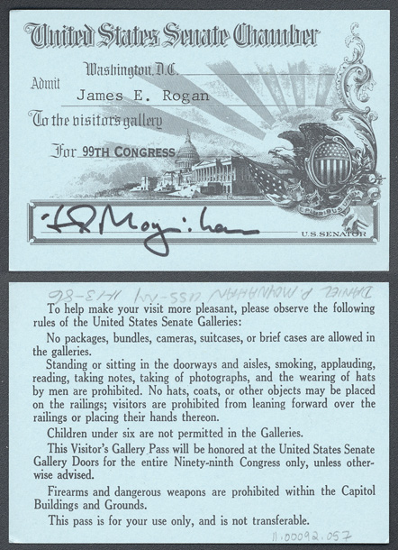 Gallery Pass, Visitor's Gallery, United States Senate Chamber, 99th Congress (Acc. No. 11.00092.057)