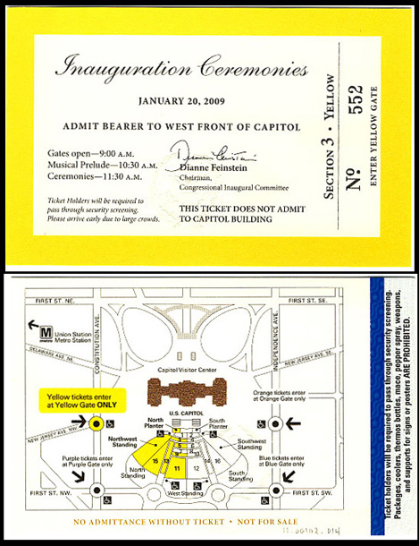Ticket, 2009 Inaugural Ceremonies (Acc. No. 11.00102.014)