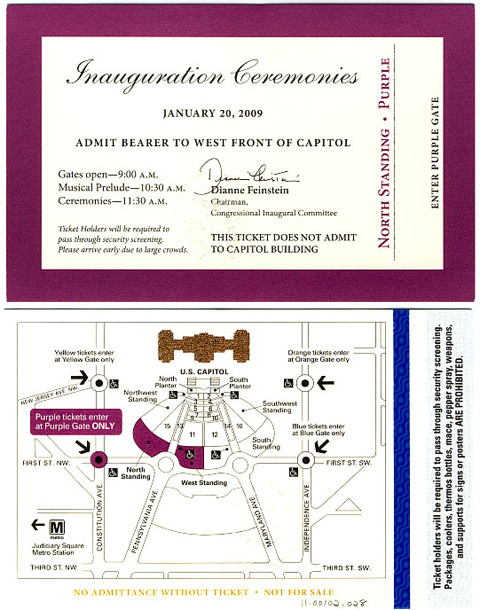 Ticket, 2009 Inauguration Ceremonies (Acc. No. 11.00102.028)