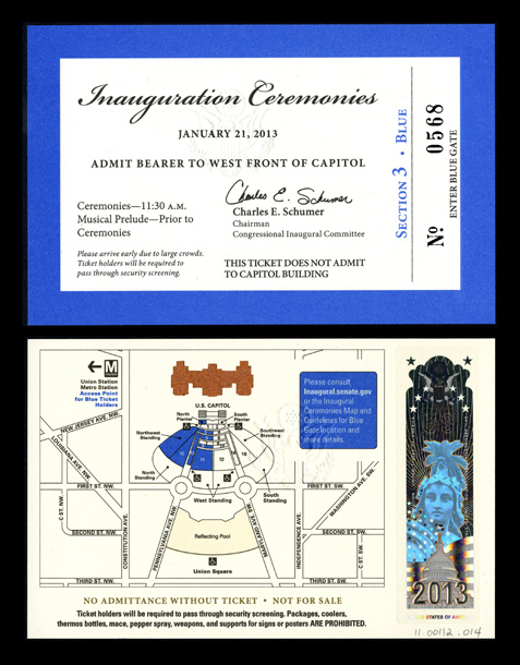 Ticket, 2013 Inaugural Ceremonies (Acc. No. 11.00112.014)