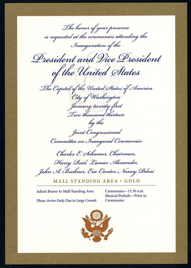 Ticket, 2013 Inaugural Ceremonies (Acc. No. 11.00112.035)