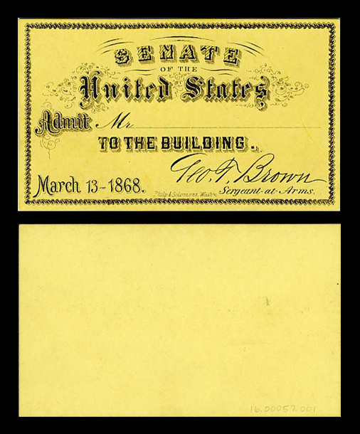 Ticket, 1868 Impeachment Trial, United States Capitol Building (Acc. No. 16.00057.001)