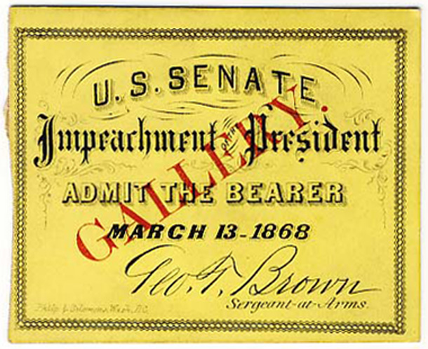 Ticket, 1868 Impeachment Trial, United States Senate Chamber (Acc. No. 16.00061.001)