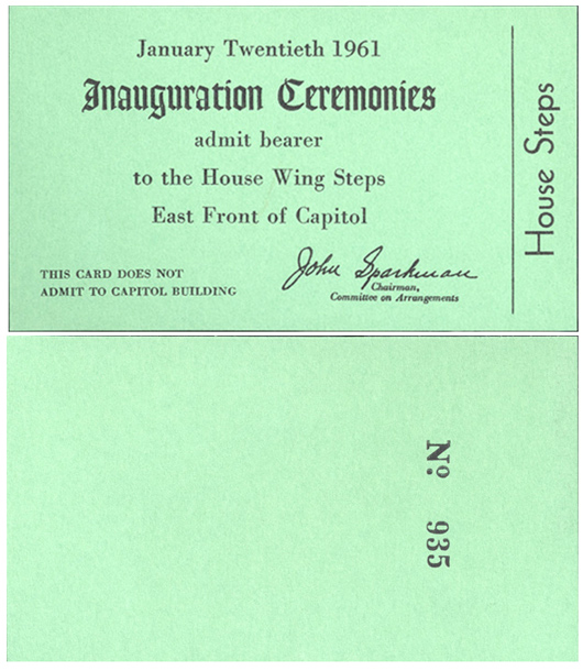 Ticket, 1961 Inaugural Ceremonies (Acc. No. 16.00149.000f)