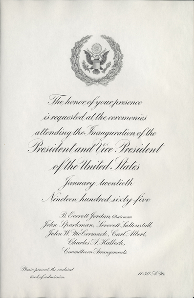 Invitation, 1965 Inaugural Ceremonies (Acc. No. 16.00150.000b)