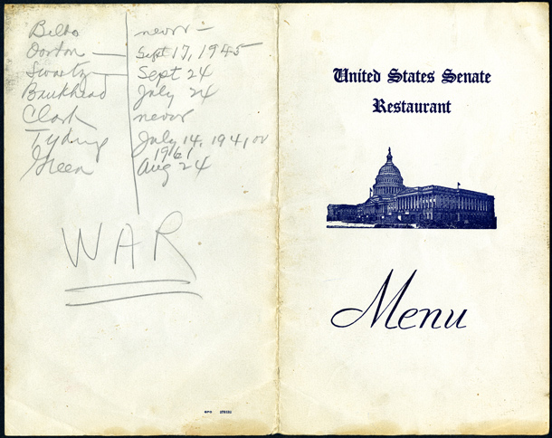 Menu, United States Senate Restaurant (Acc. No. 16.00252.000)