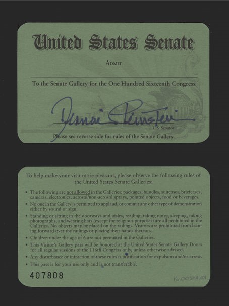 Image: Gallery Pass, Senate Gallery, United States Senate Chamber, 116th Congress(Cat. no. 16.00349.001)