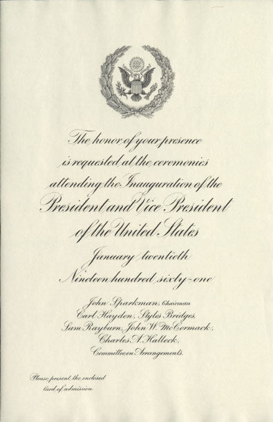Invitation, 1961 Inaugural Ceremonies (Acc. No. 16.00149.000b)