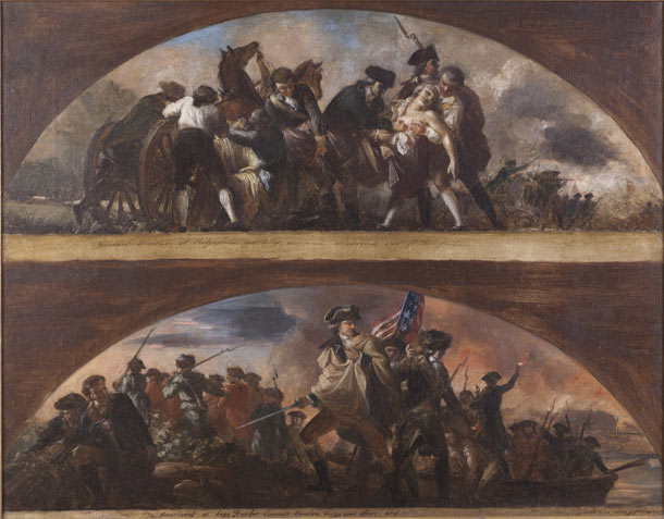 Sketch, General Wooster at Ridgefield Mortally Wounded, Is Carried out of the Field and The Americans at Sagg [sic] Harbor Burned Twelve Brigs and Sloops, and [illegible] Bringing with Him Many Prisoners (Acc. No. 33.00025.000)