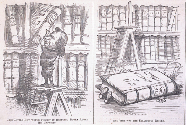 This Little Boy Would Persist in Handling Books above His Capacity. / And This Was the Disastrous Result. (Acc. No. 38.00194.001)