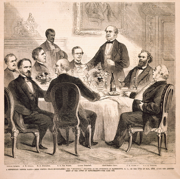 A Significant Dinner Party—Chief Justice Chase Entertaining the "Doubtful" Senators at His Residence in Washington, D.C., on the 11th of May, 1868, after the Adjournment of the Court of Impeachment. (Acc. No. 38.00375.001)