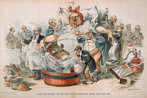 A Very Sick Patient.&mdash;He Pays Well, but the Senatorial Quacks Can't Save Him. (Acc. No. 38.00415.001)