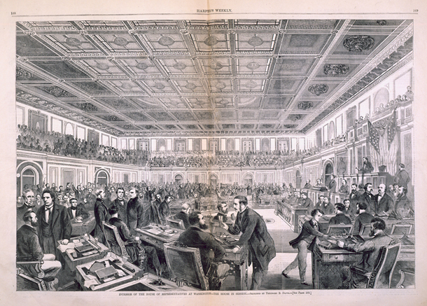 Interior of the House of Representatives at Washington&mdash;The House in Session. (Acc. No. 38.00444.001)