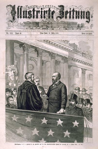 Washington. D.C.—General J. A. Garfield legt vor dem Oberbundesrichter Waite den Amtseid ab. 4. März 1881. (Acc. No. 38.00843.001)