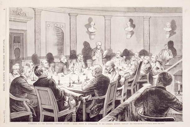 Washington, D.C.&mdash;The Electoral Commission Holding a Secret Session by Candlelight, on the Louisiana Question, February 16th. (Acc. No. 38.00880.001)