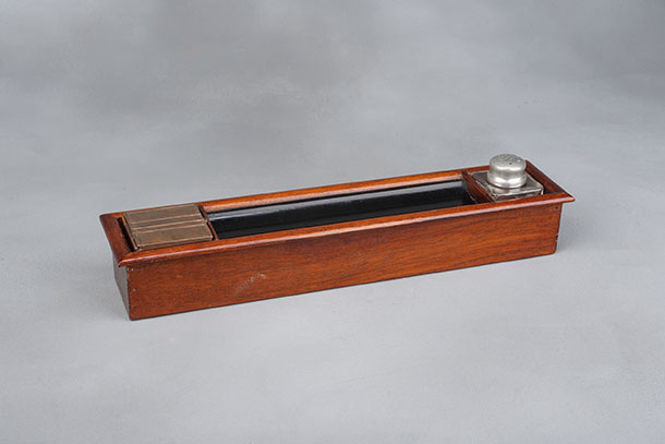 Image: Wooden tray for writing tools.