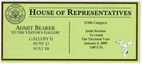 Image: Ticket, Joint Session to Count the Electoral Vote, January 8, 2009(Cat. no. 16.00220.001)
