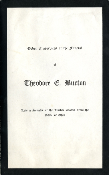 Image:  Order of Services, 1929 Theodore E. Burton Funeral (Cat. no. 11.00004.00b)