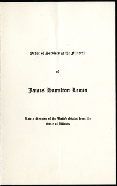 Image:  Order of Services, 1939 J. Hamilton Lewis Funeral (Cat. no. 11.00004.00f)