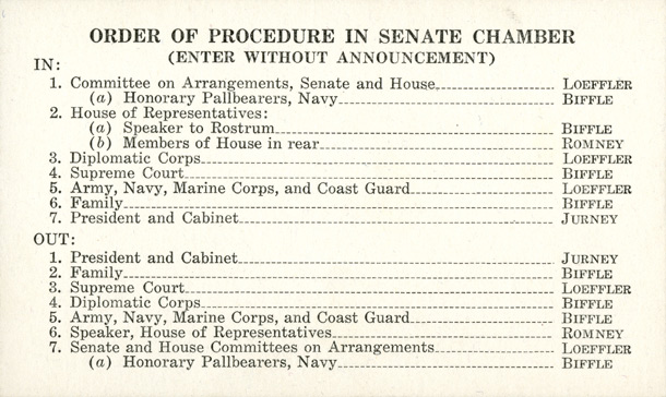 Order of Procedure (Card), 1940 William Edgar Borah Funeral (Acc. No. 11.00004.00i)