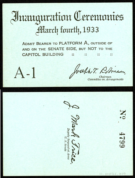 Image: Ticket, 1933 Inauguration Ceremonies (Cat. no. 11.00031.019)