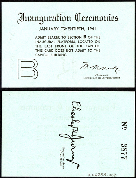 Image: Ticket, 1941 Inauguration Ceremonies  (Cat. no. 11.00033.006)