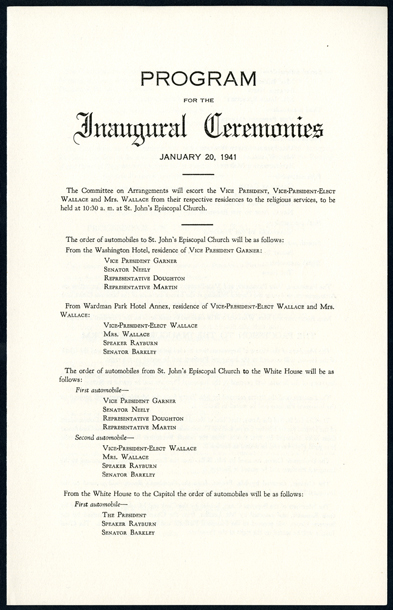 Image of the program for the 1941 Inauguration Ceremonies.