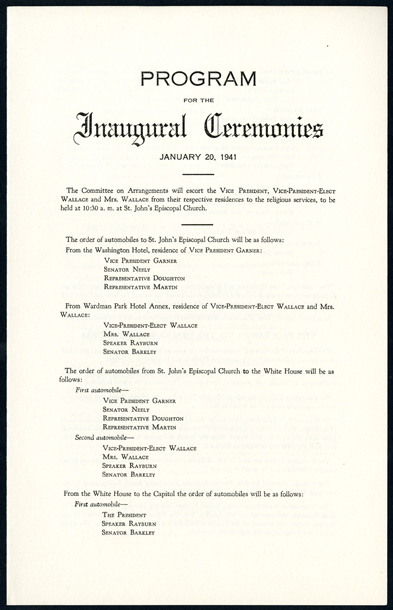 Program, 1941 Inaugural Ceremonies (Acc. No. 11.00033.016)
