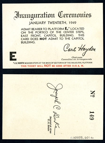 Image: Ticket, 1949 Inauguration Ceremonies (Cat. no. 11.00035.001)
