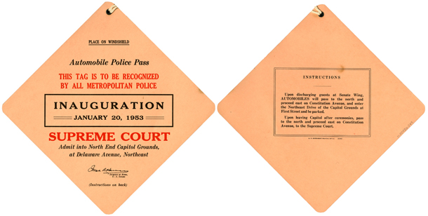 Automobile Police Pass, 1953 Inauguration Ceremonies (Acc. No. 11.00036.049)