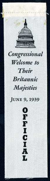 Image of the ribbon for the 1939 Congressional Welcome of King George VI and Queen Elizabeth.
