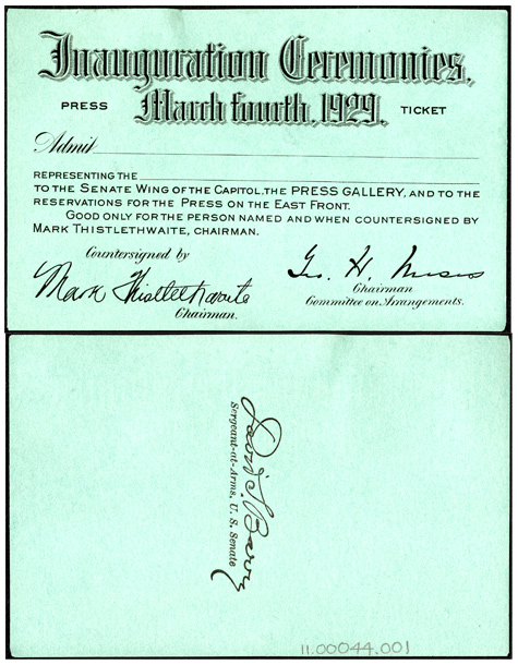 Image of the 1929 Inauguration Ticket